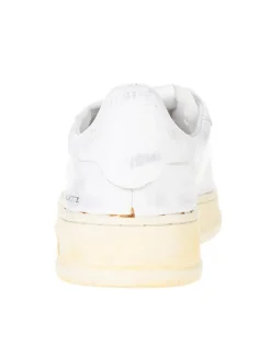 Leder-Sneakers in Weiß/ Beige