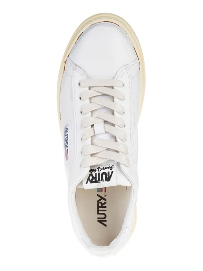 Leder-Sneakers in Weiß/ Beige
