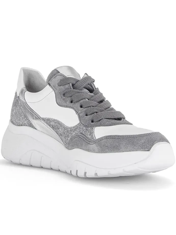 Leder-Sneakers in Weiß/ Grau/ Silber