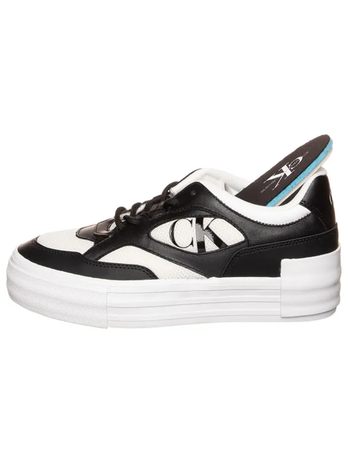 Leder-Sneakers in Weiß/ Schwarz
