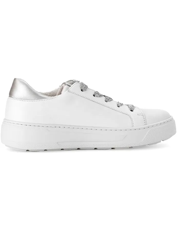 Leder-Sneakers in Weiß/ Silber
