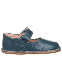 Leder-Spangenballerinas in Dunkelblau