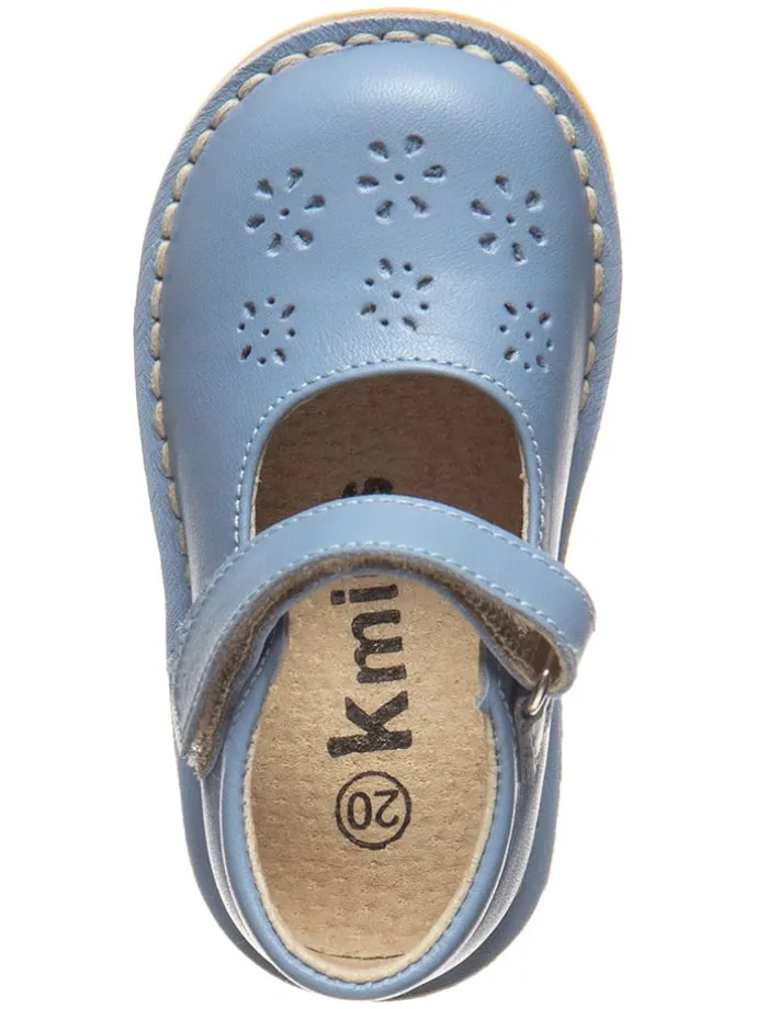 Leder-Spangenballerinas in Hellblau