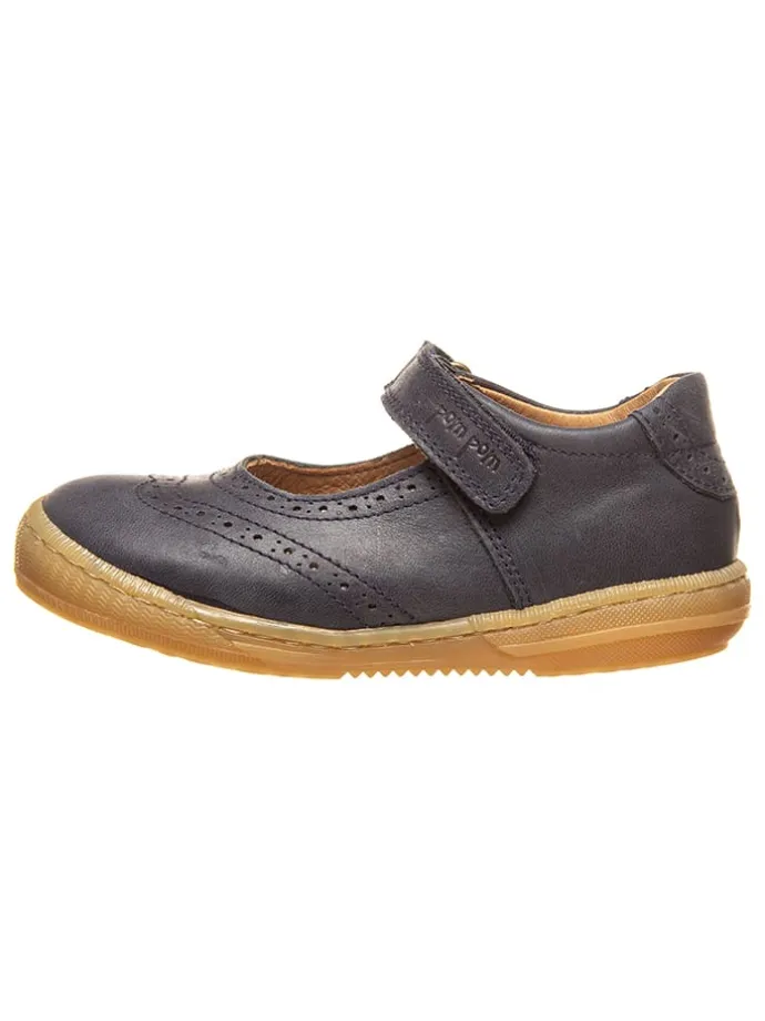 Leder-Spangenballerinas in Dunkelblau