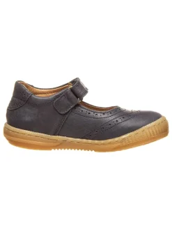 Leder-Spangenballerinas in Dunkelblau