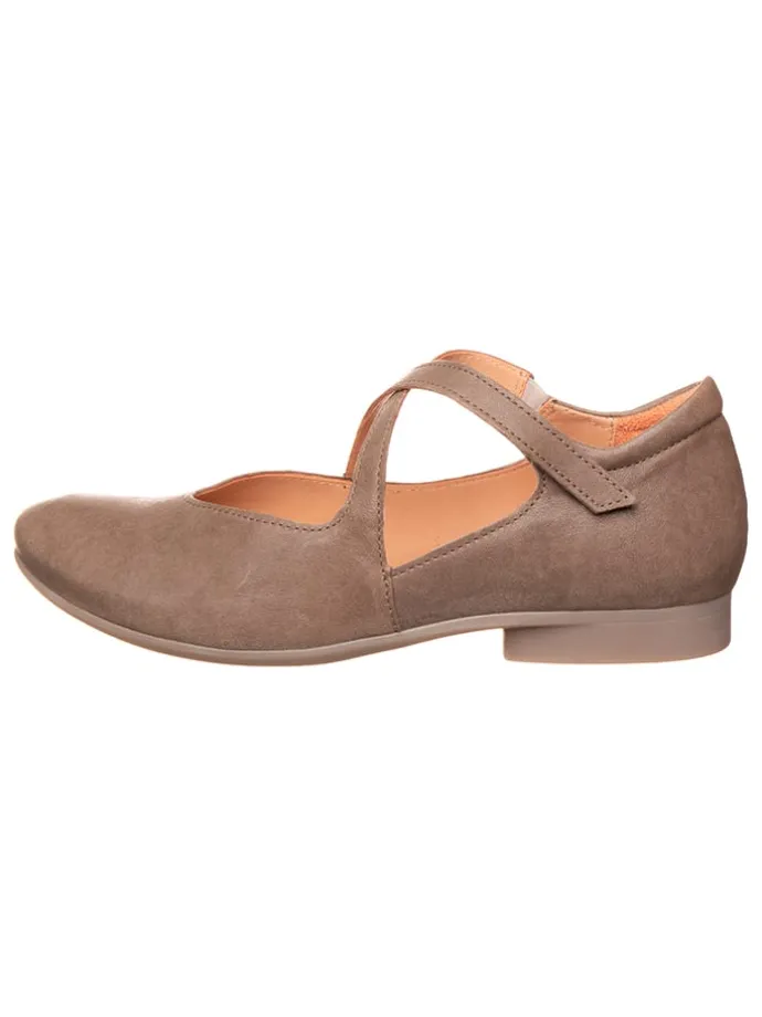 Leder-Spangenballerinas in Hellbraun