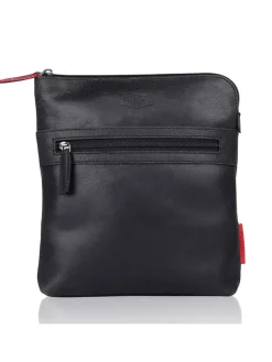 Leder-Umhängetasche "Worldly wilbur" in Schwarz - (B)21 x (H)25 x (T)5 cm