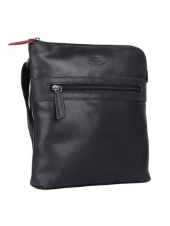 Leder-Umhängetasche "Worldly wilbur" in Schwarz - (B)21 x (H)25 x (T)5 cm