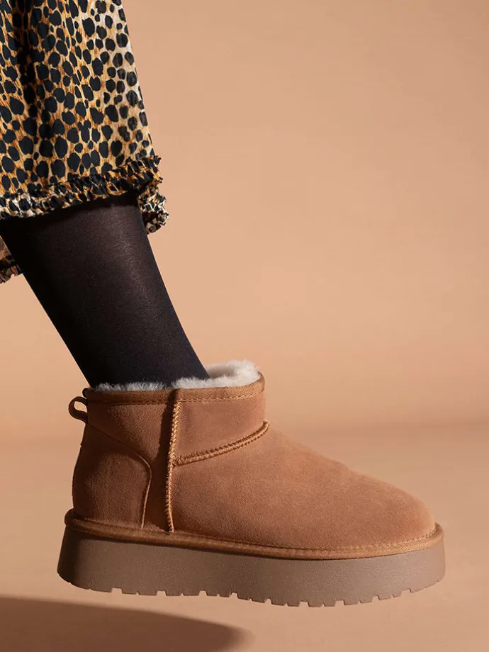 Leder-Winterboots "Mindy" in Hellbraun