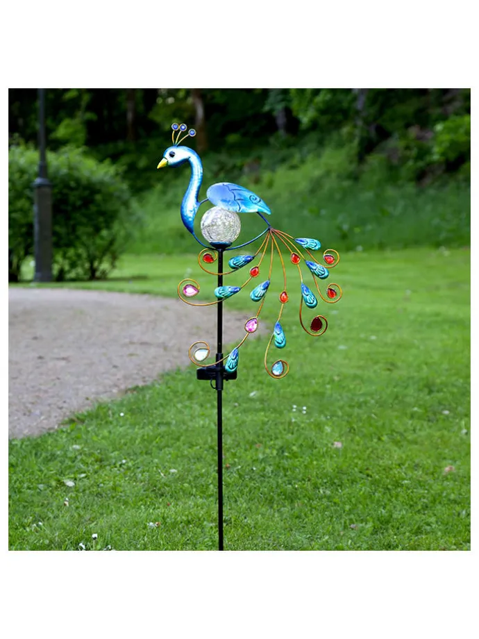 LED-Solar-Gartenstecker "Peacock" in Blau/ Bunt - (H)80 cm