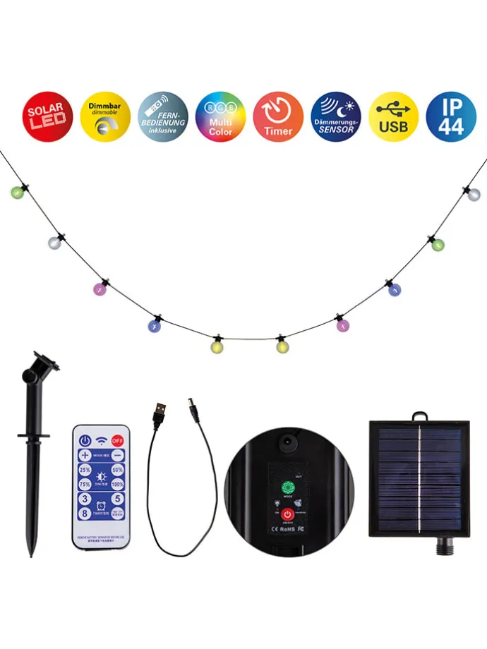 LED-Solar-Lichterkette "Cadena" in Schwarz/ Transparent - (L)1000 cm