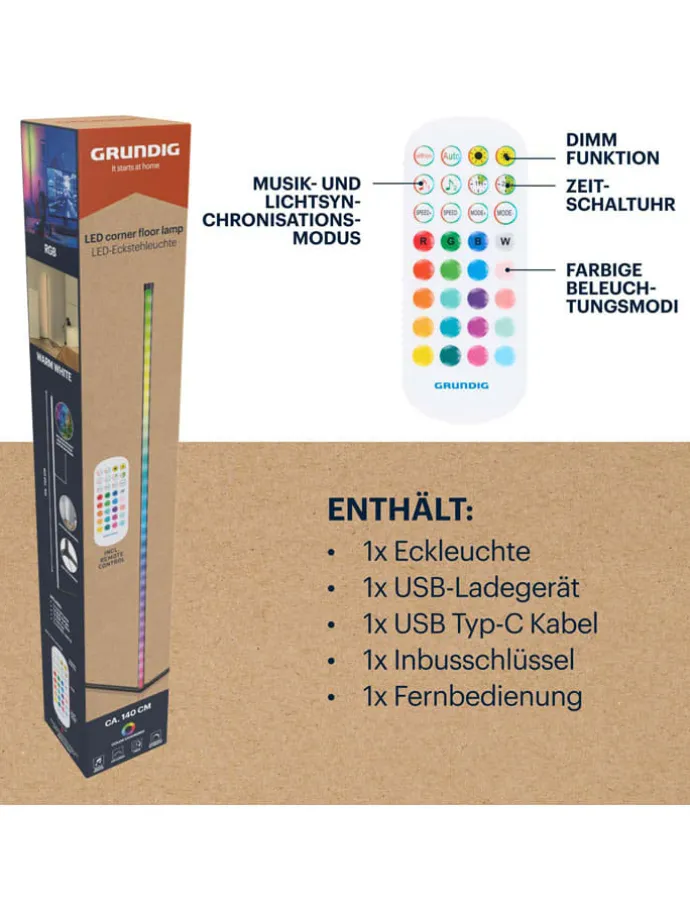 LED-Standleuchte in Schwarz - (B)43 x (H)140 cm
