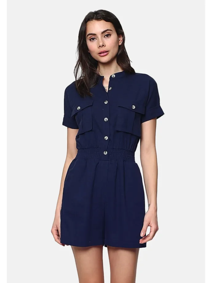 Leinen-Jumpsuit in Dunkelblau