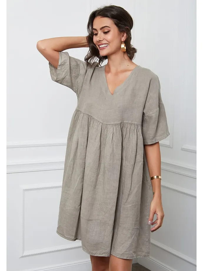Leinen-Kleid "Etsy" in Taupe