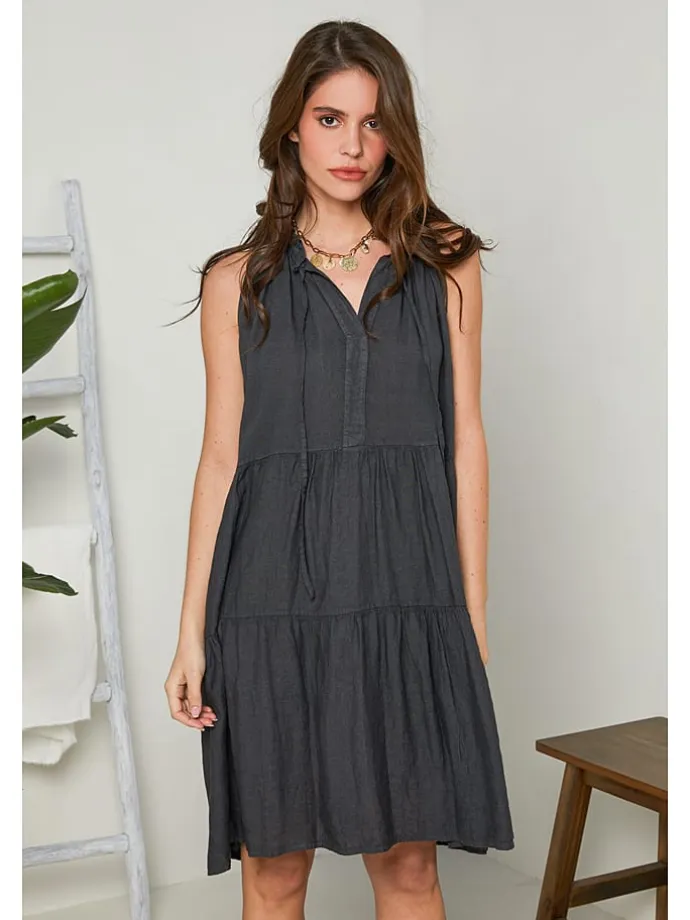 Leinen-Kleid in Anthrazit