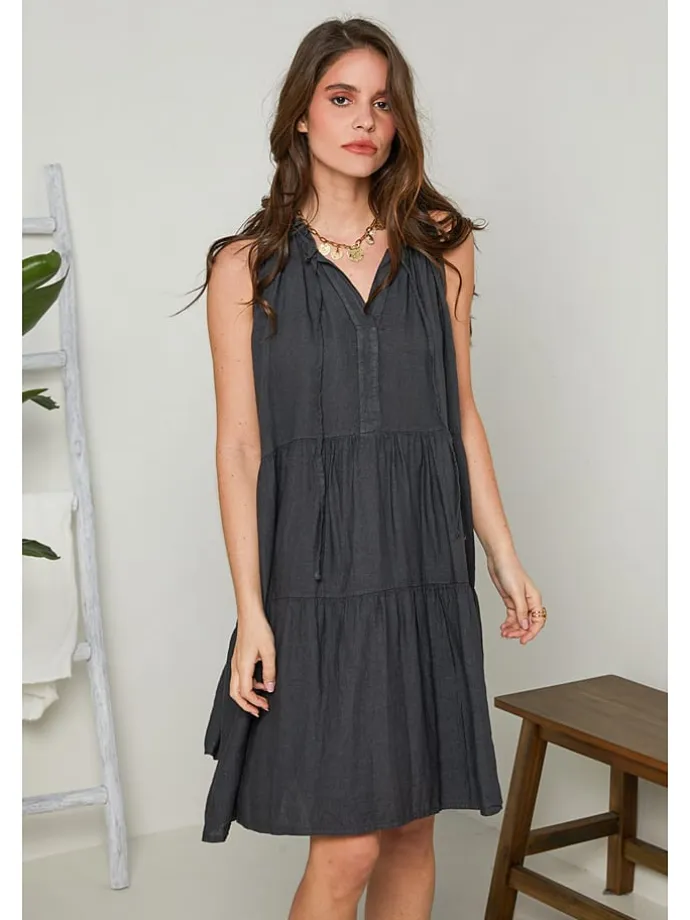 Leinen-Kleid in Anthrazit