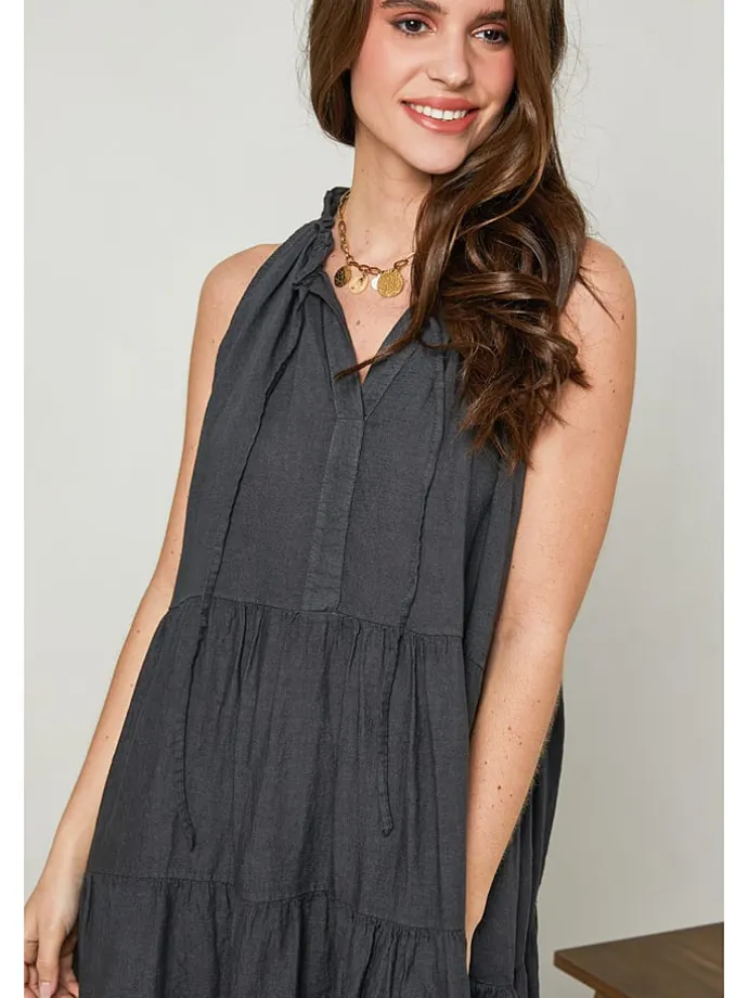 Leinen-Kleid in Anthrazit