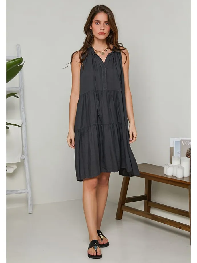 Leinen-Kleid in Anthrazit