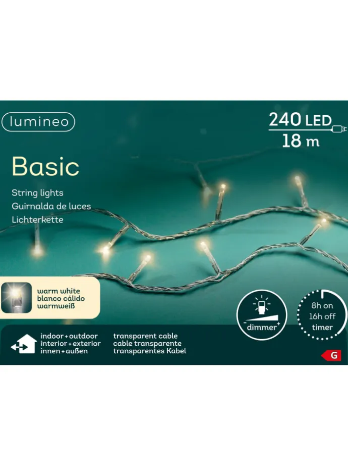 Lichterkette BASIC 240 LED 18 m, transparentes Kabel in warm weiß