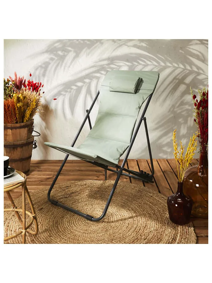 Liegestuhl "Corfou" in Khaki - (B)55 x (H)89 x (T)81 cm