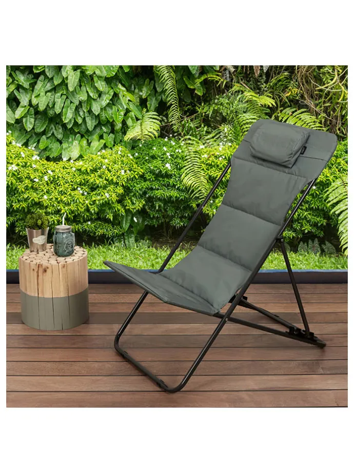 Liegestuhl "Corfou" in Khaki - (B)55 x (H)89 x (T)81 cm