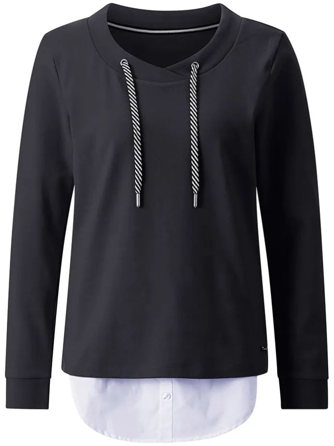 Longsleeve in Dunkelblau/ Weiß