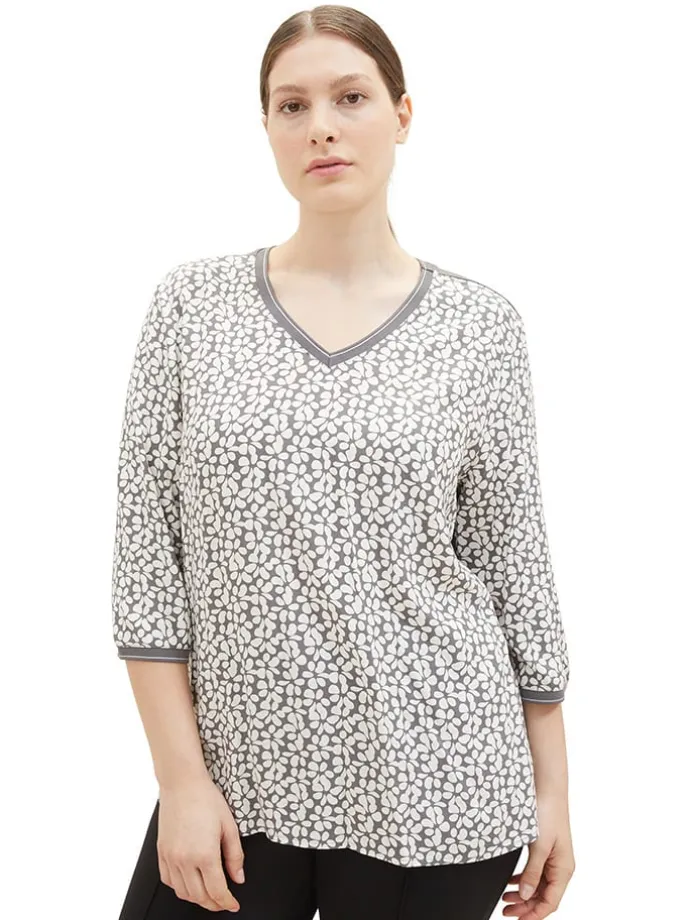 Longsleeve in Grau/ Creme