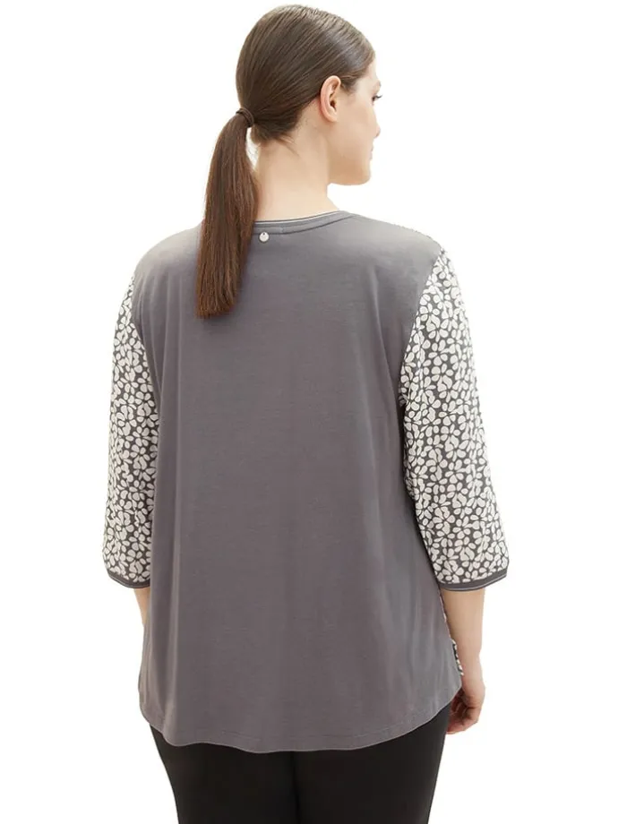 Longsleeve in Grau/ Creme