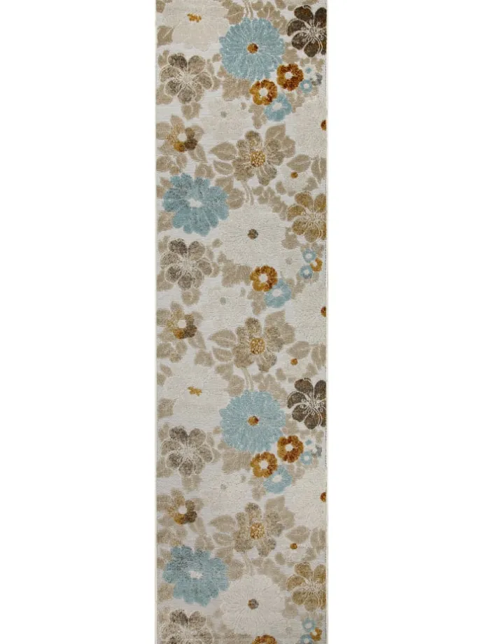 Läufer Beach Flower in beige, hellblau, gelb