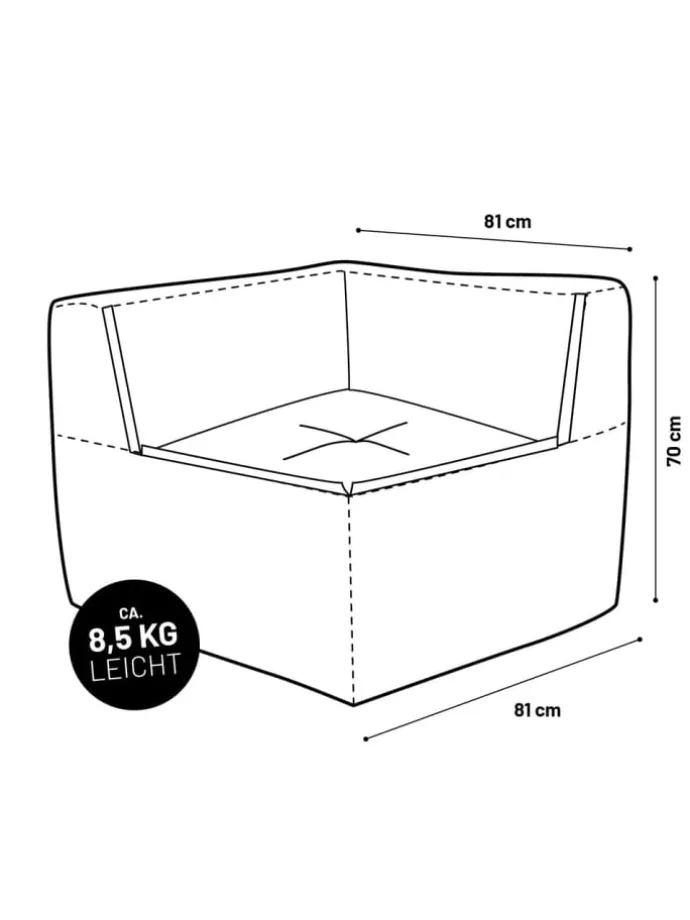 LUMALAND Modulares Eckteil rechts aus der Cord-Reihe, 81x81x70 cm - Bezug soft &