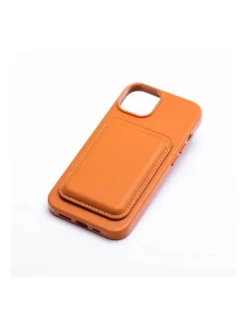 Magnetische Geldbörse aus Leder kompatibel mit Geräten in Orange