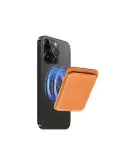 Magnetische Geldbörse aus Leder kompatibel mit Geräten in Orange