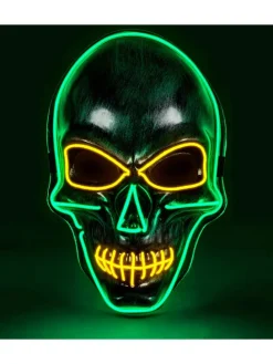 Maske "SILBERNE TOTENKOPFMASKE MIT FARBIGEN LEDS" in Bunt