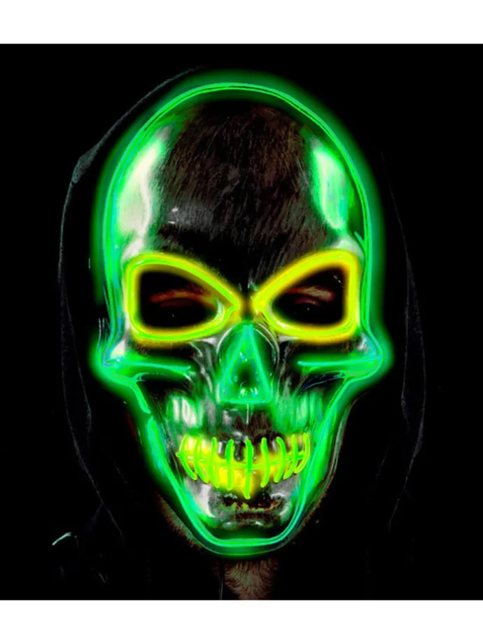 Maske "SILBERNE TOTENKOPFMASKE MIT FARBIGEN LEDS" in Bunt
