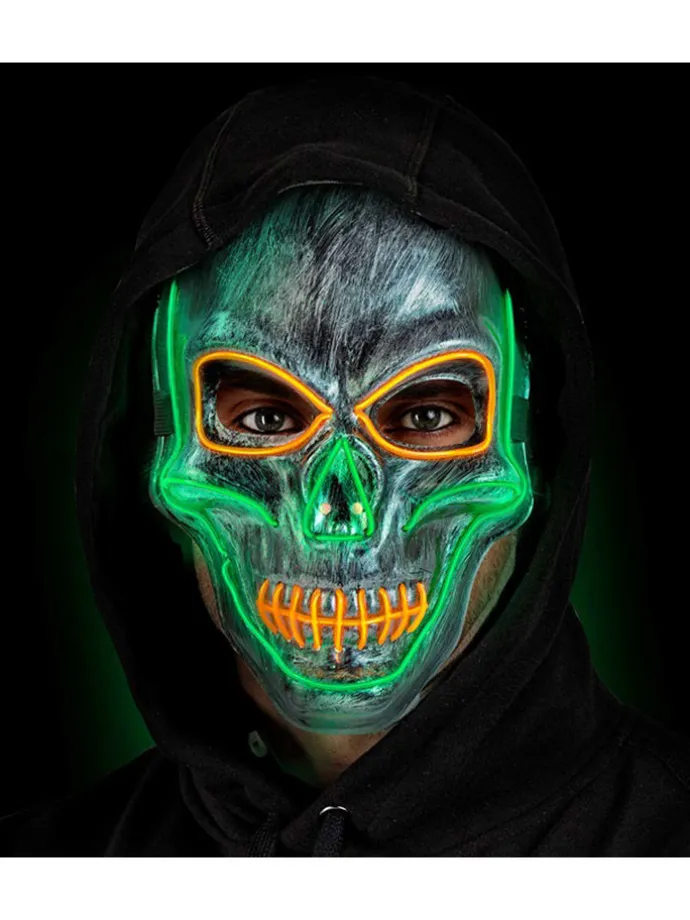 Maske "SILBERNE TOTENKOPFMASKE MIT FARBIGEN LEDS" in Bunt