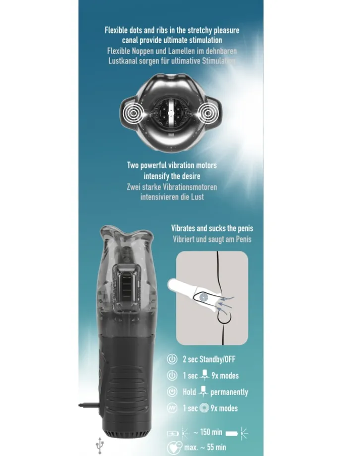 Masturbator Sucking Masturbator with Dual Vibration in schwarz