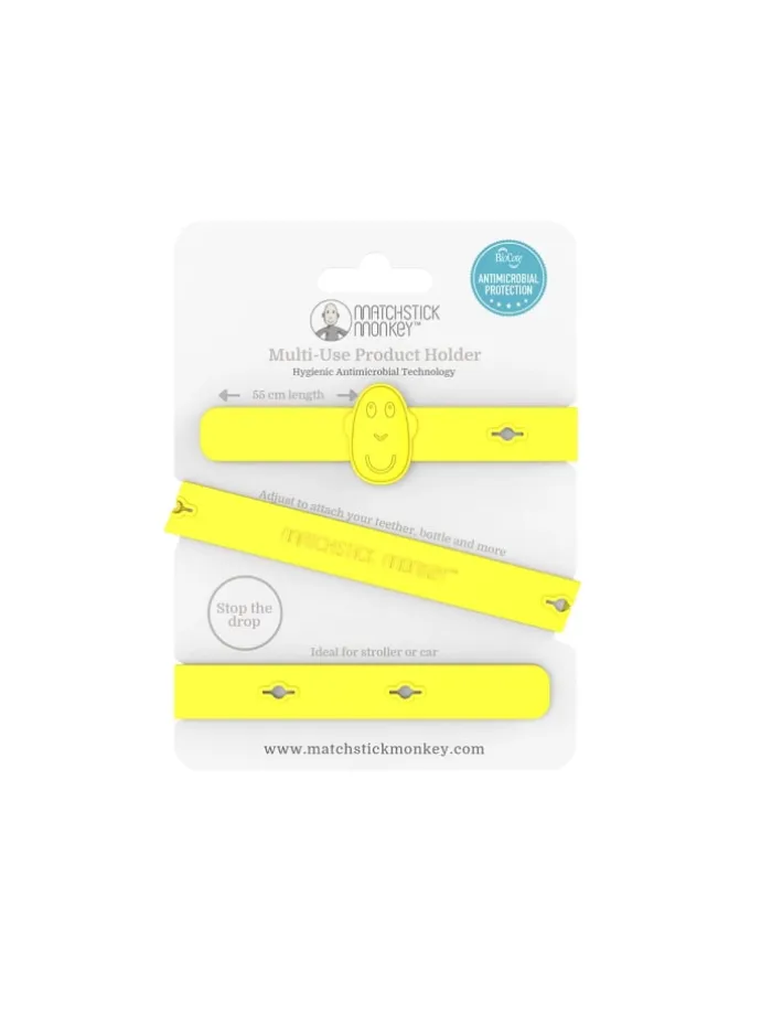 Matchstick Monkey Halteband zur Befestigung an Kinderwagen, Autositz, Stuhl gelb