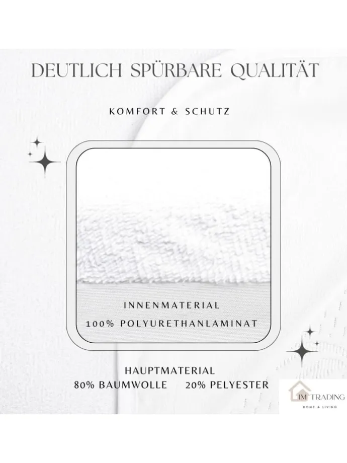 Matratzenschoner Wasserdicht und Atmungsaktiv mit 4 Eckgummi in Weiß