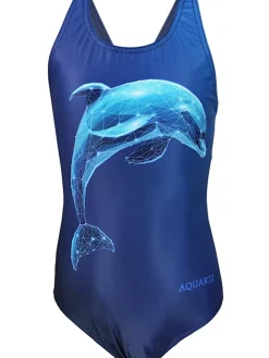 Mädchen Badeanzug Chlorresistent Muscleback Wassersport in blau Modell 1