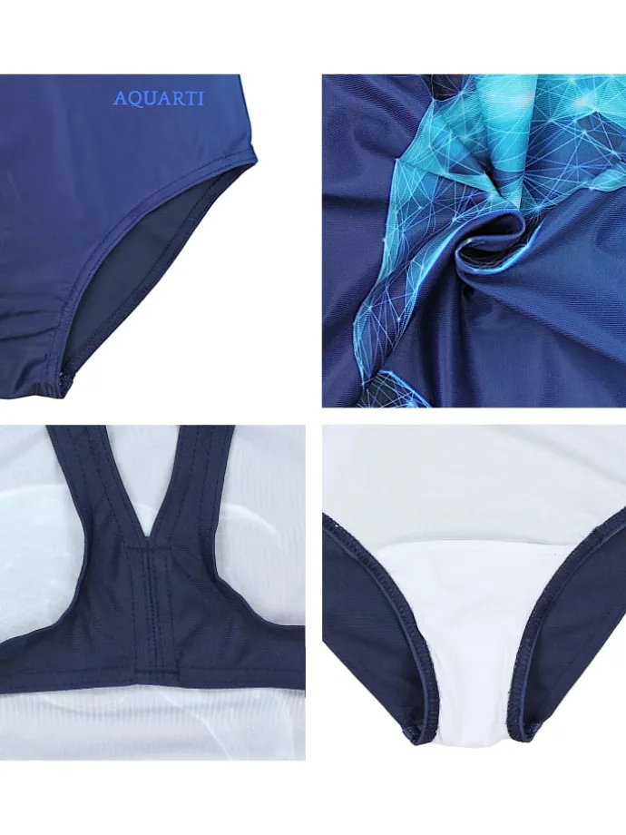 Mädchen Badeanzug Chlorresistent Muscleback Wassersport in blau Modell 1