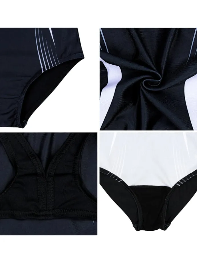 Mädchen Badeanzug Chlorresistent Muscleback Wassersport in schwarz/grau