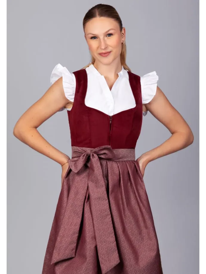 Midi Dirndl Luise Samt Rot in bordeaux