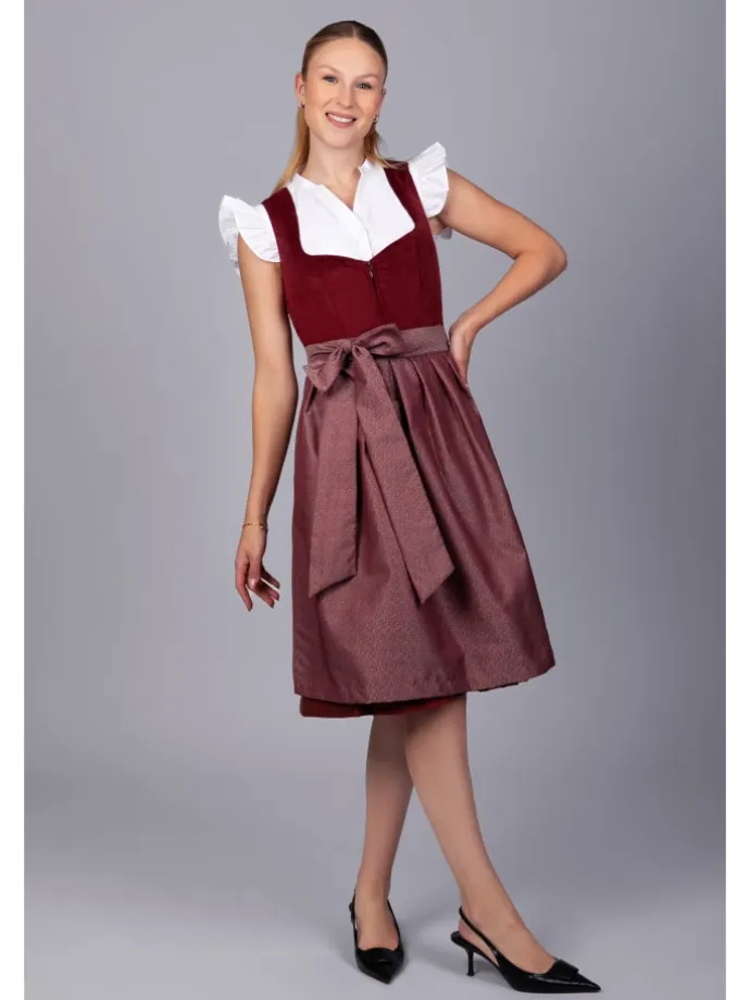 Midi Dirndl Luise Samt Rot in bordeaux