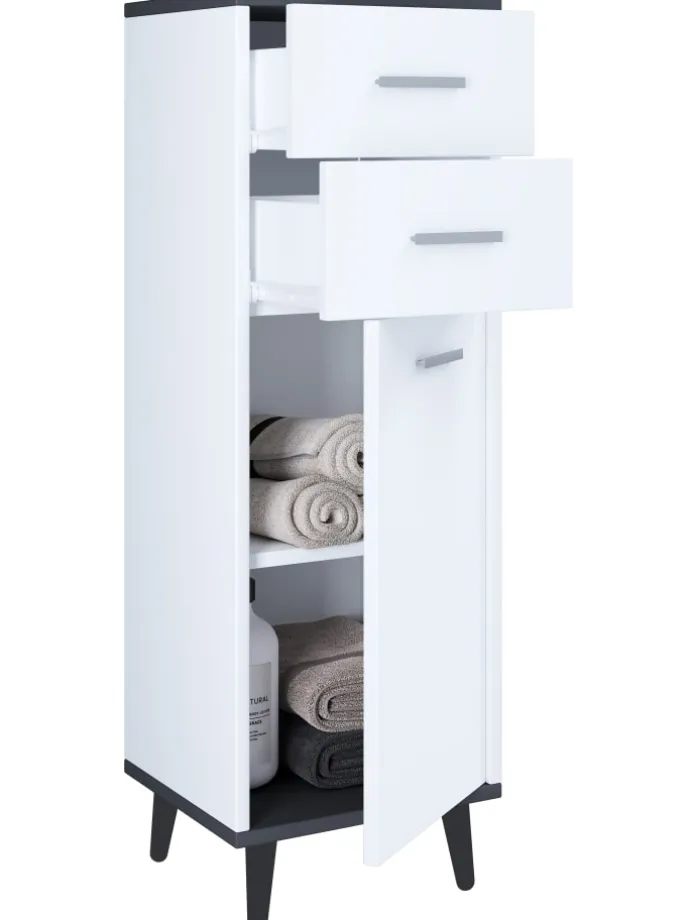 Midischrank Badmöbel Landos in Weiß / Anthrazit