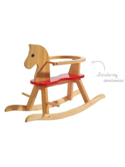 Mitwachsendes Schaukelpferd aus Holz natur/rot – mit Schutzring