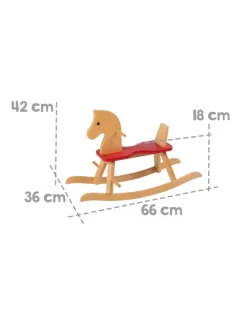 Mitwachsendes Schaukelpferd aus Holz natur/rot – mit Schutzring