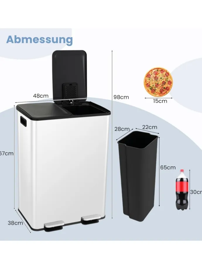 Mülleimer 2 x 30L in Weiß