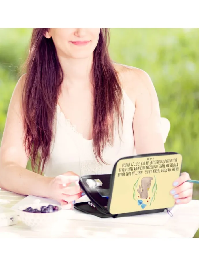 Mäppchen Hase Blume mit Spruch in Gelb Pastell