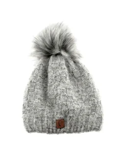 Mütze zum Warmhalten im Herbst oder Winter Bommel-Mütze mit Perlen in Grau