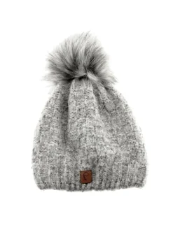 Mütze zum Warmhalten im Herbst oder Winter Bommel-Mütze mit Perlen in Grau